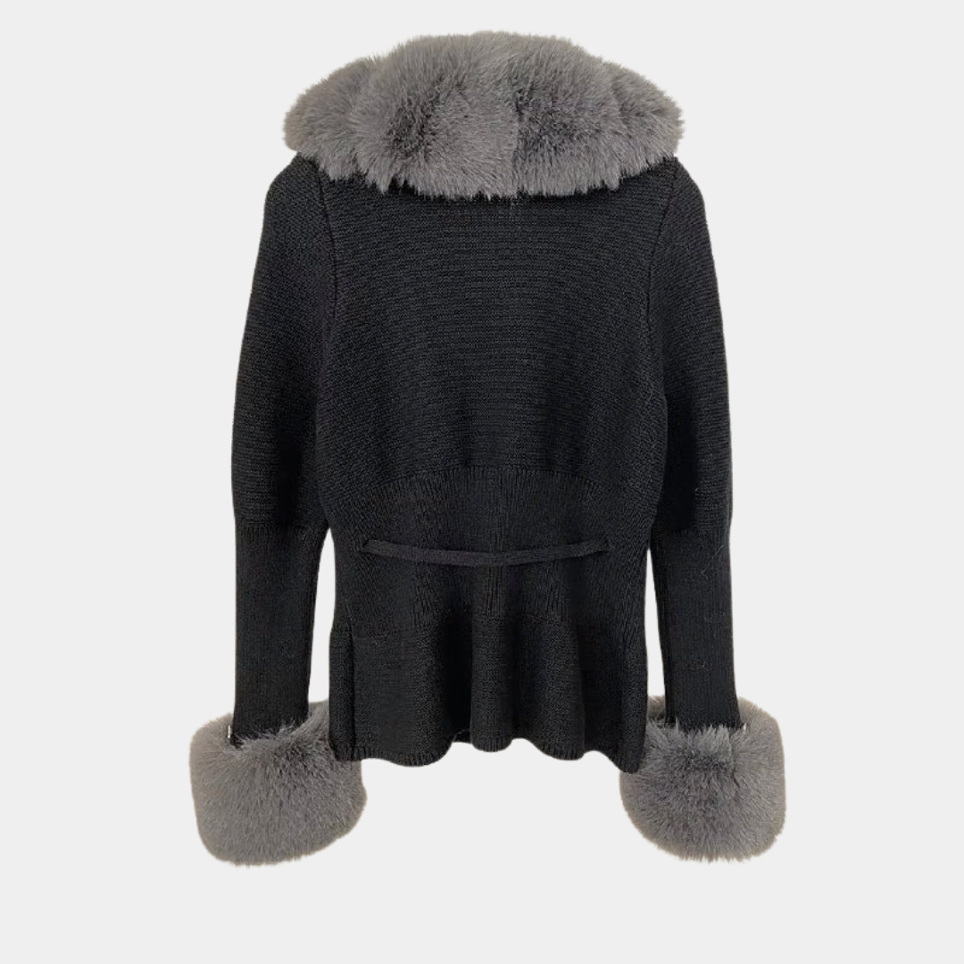 Faux Fur Trim Knit Cardigan