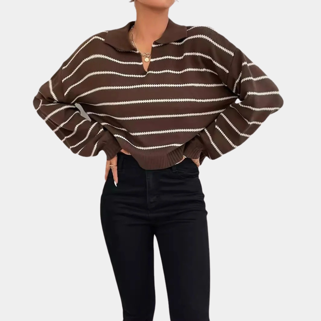 Classic Striped Knit Polo Sweater