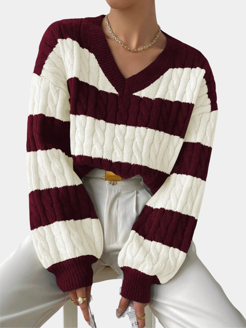 Classic Cable-Knit Striped Sweater