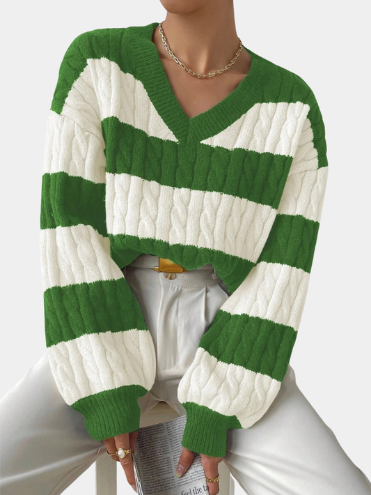 Classic Cable-Knit Striped Sweater