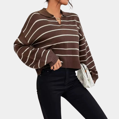 Classic Striped Knit Polo Sweater