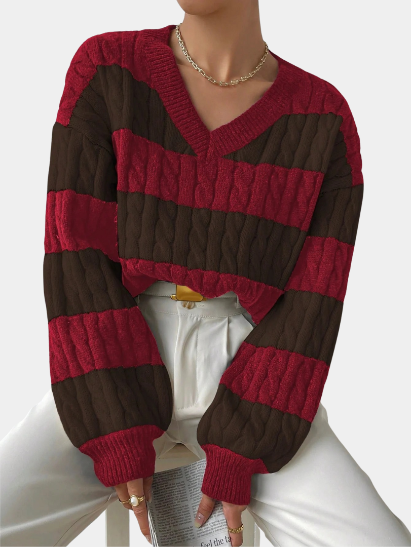 Classic Cable-Knit Striped Sweater