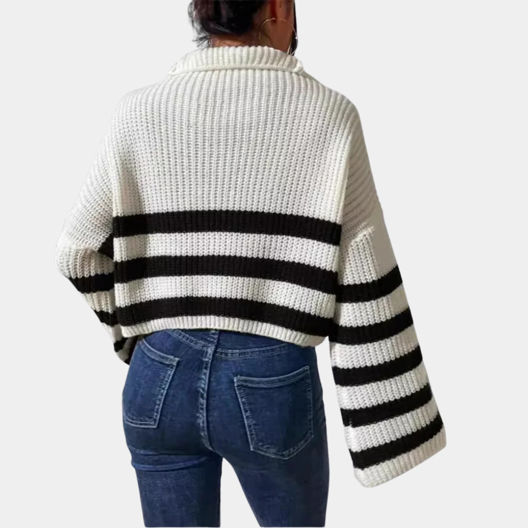 Women’s Contrast Stripe Zip-Up Knit Sweater