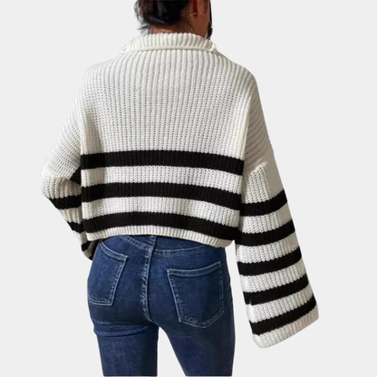 Women’s Contrast Stripe Zip-Up Knit Sweater