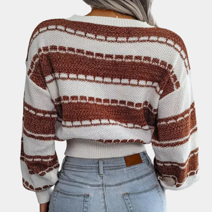 Women’s Textured Stripe Cropped Knit Sweater