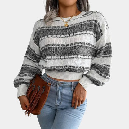 Women’s Textured Stripe Cropped Knit Sweater