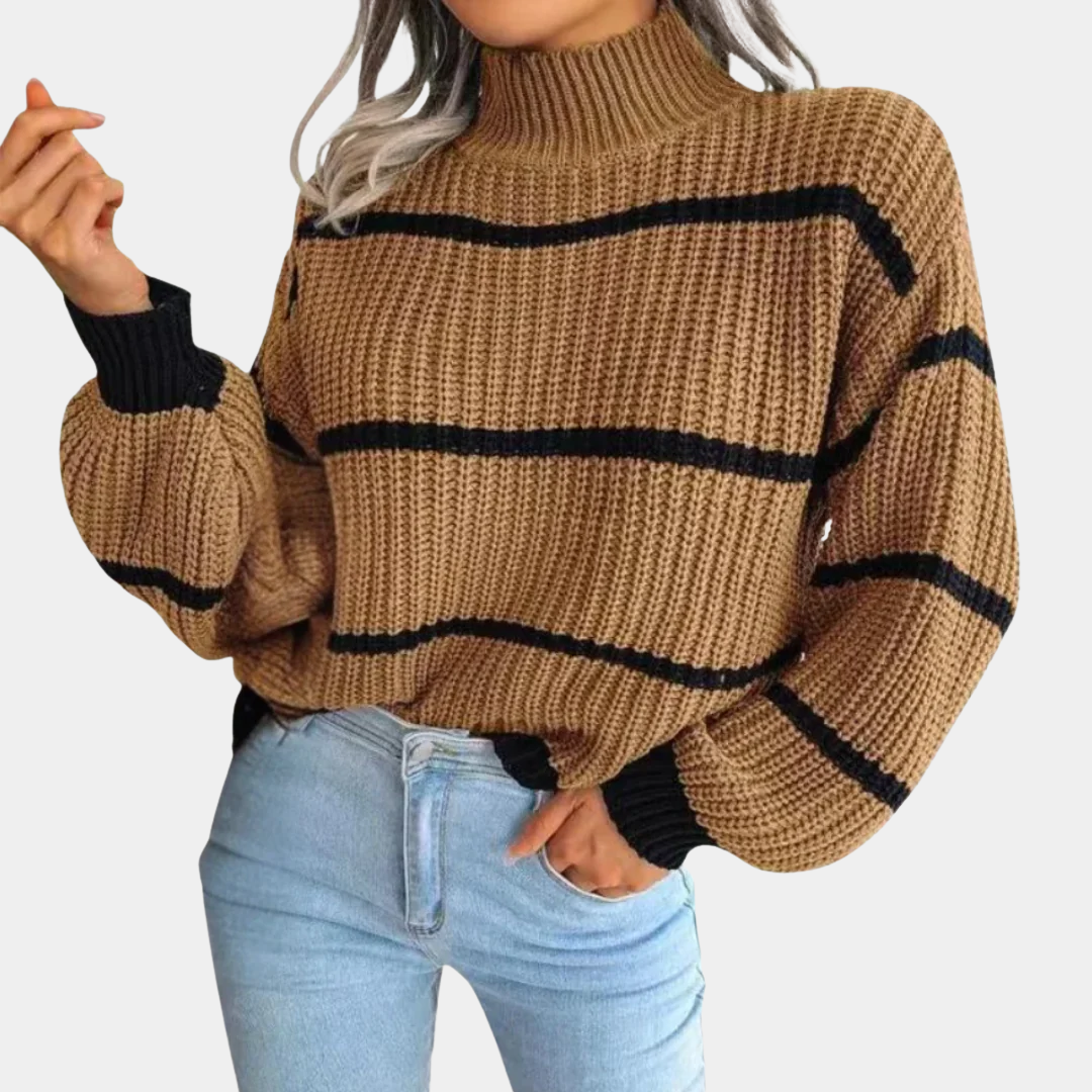 Classic Black & White Stripe Mock-Neck Sweater