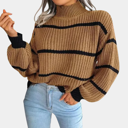 Classic Black & White Stripe Mock-Neck Sweater