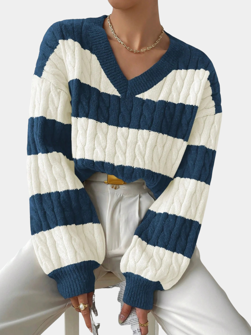 Classic Cable-Knit Striped Sweater