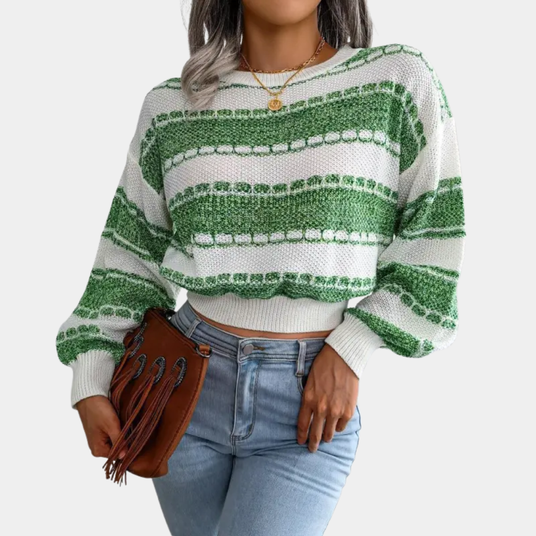 Women’s Textured Stripe Cropped Knit Sweater