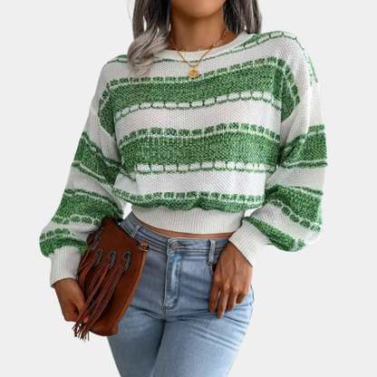 Women’s Textured Stripe Cropped Knit Sweater