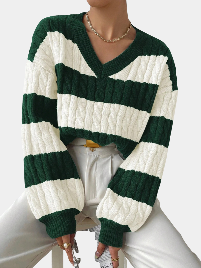 Classic Cable-Knit Striped Sweater