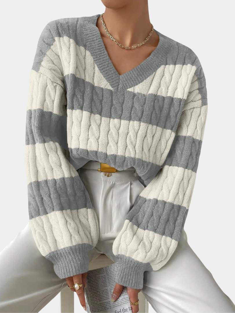 Classic Cable-Knit Striped Sweater