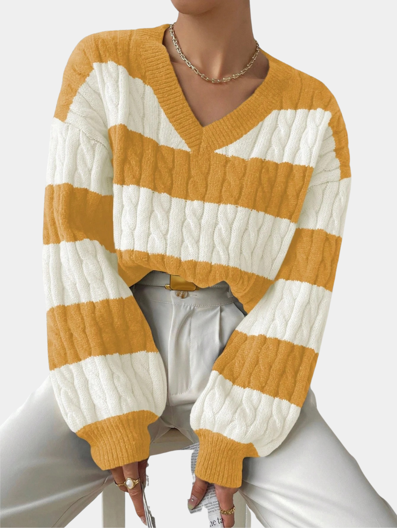 Classic Cable-Knit Striped Sweater