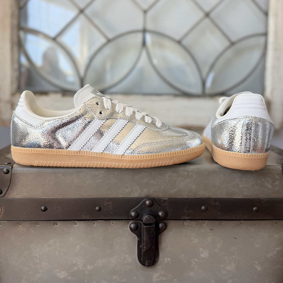 AD Samba OG Women Metallic Cracked Silver Leather Sneakers