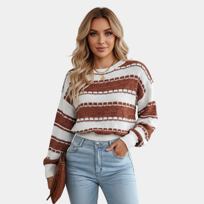 Women’s Textured Stripe Cropped Knit Sweater