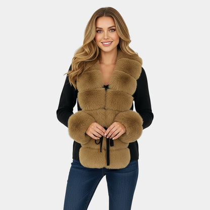 Faux Fur Trim Knit Cardigan