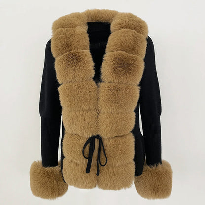 Faux Fur Trim Knit Cardigan