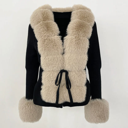 Faux Fur Trim Knit Cardigan