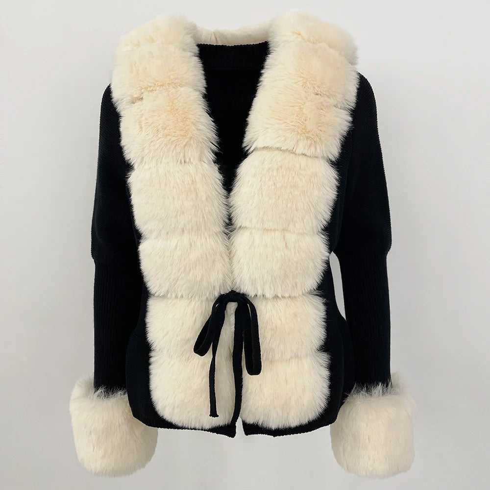Faux Fur Trim Knit Cardigan