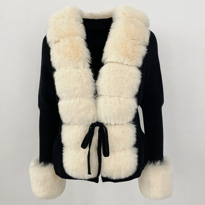 Faux Fur Trim Knit Cardigan