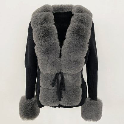 Faux Fur Trim Knit Cardigan