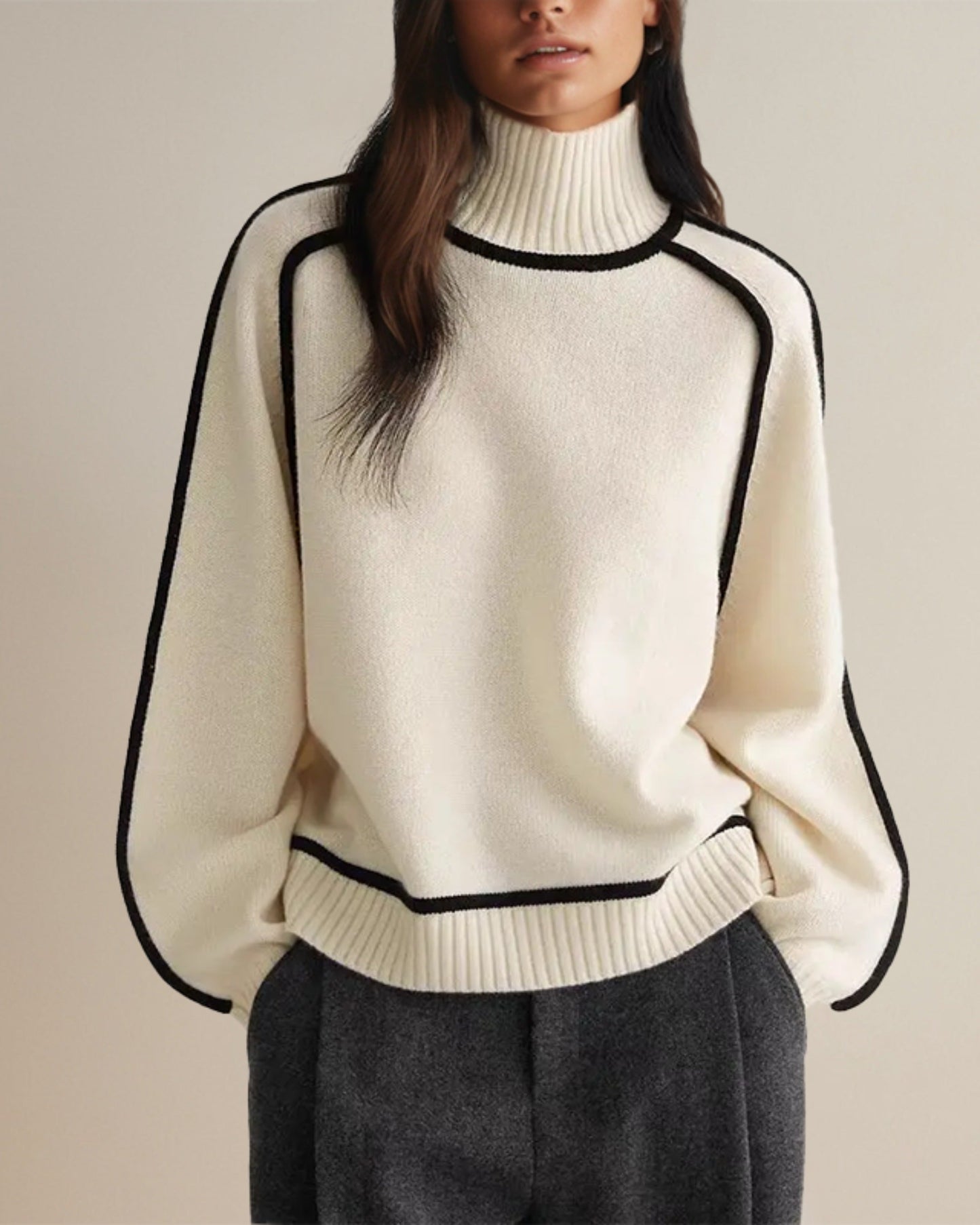 Cozy Contrast-Trim Turtleneck Sweater