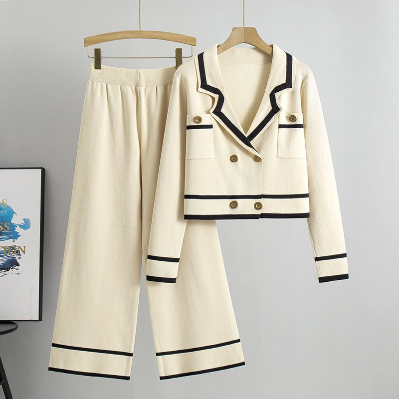 Elegant Two-Piece Women’s Contrast-Trim Suit Set