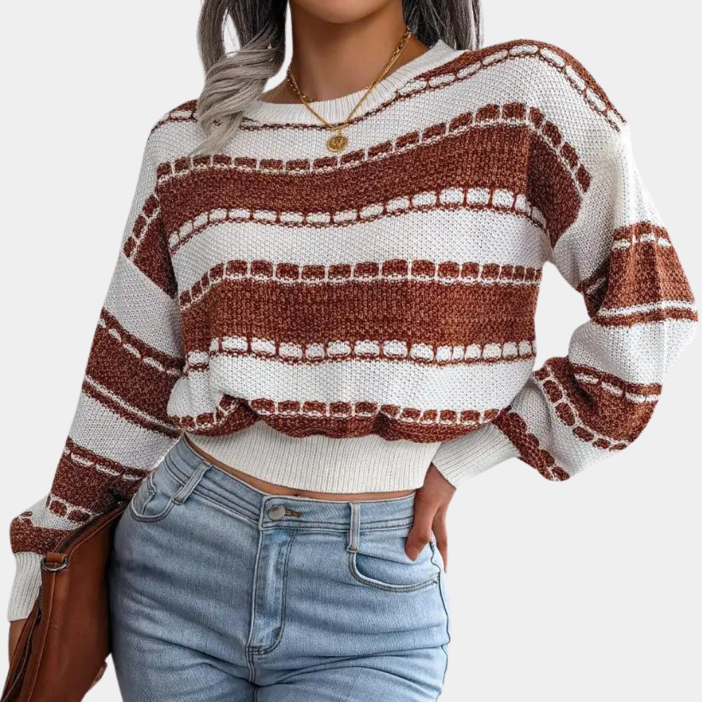 Women’s Textured Stripe Cropped Knit Sweater